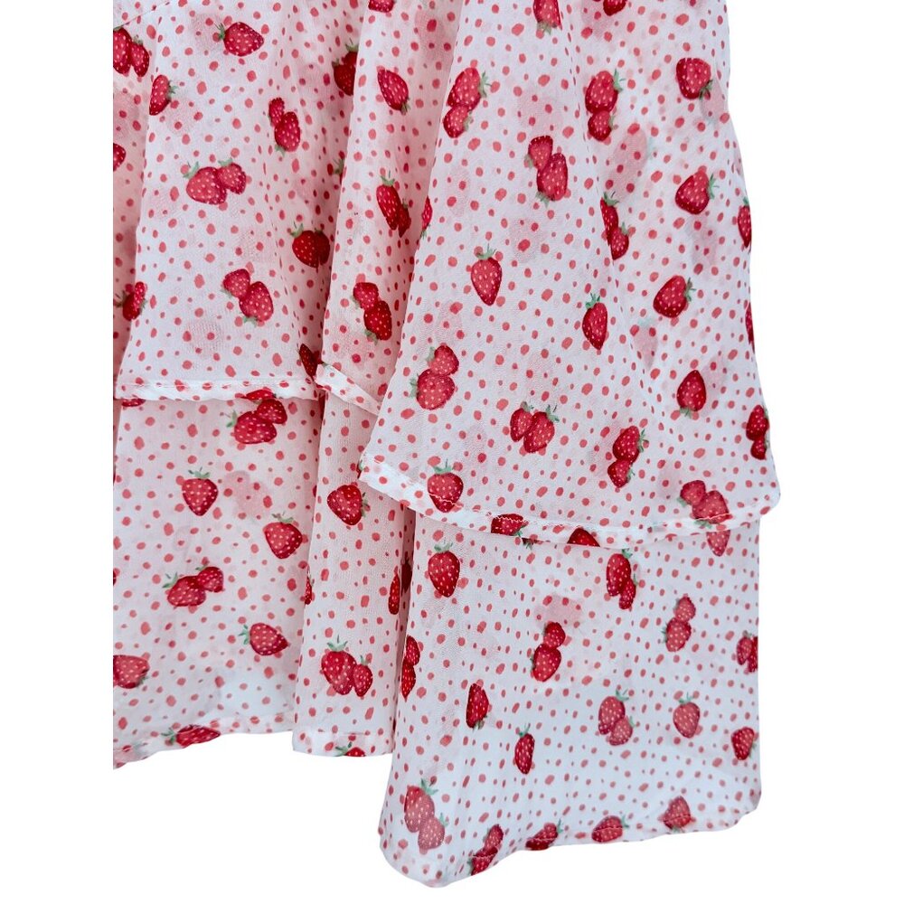 Jopna Cottagecore Strawberry Print Darling Whimsical Soft Girl Croquette Romper - Picture 10 of 16